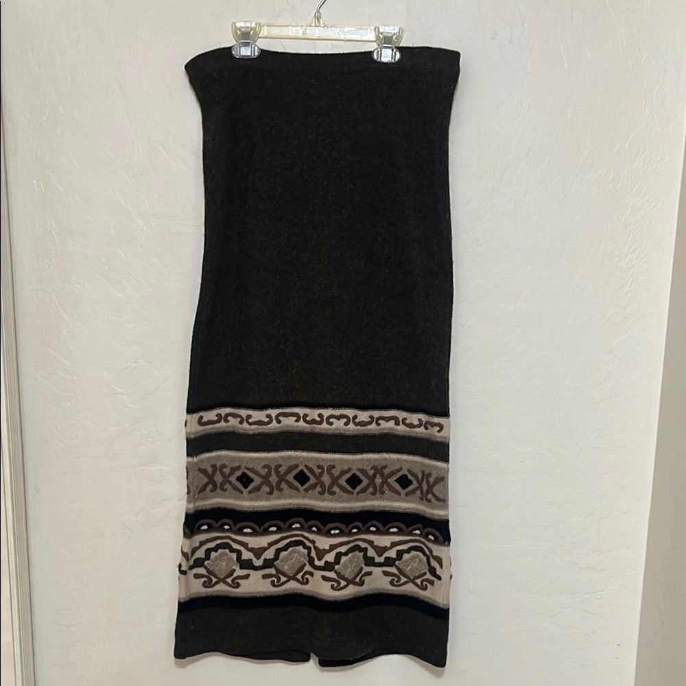 Double D Ranch Brown Design Lambswool Boho Pull-On Skirt